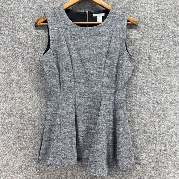 H&M Blouse Women M Medium Gray Full Zip Sleeveless Lined Wide Strap Round Neck - Picture 1 of 9